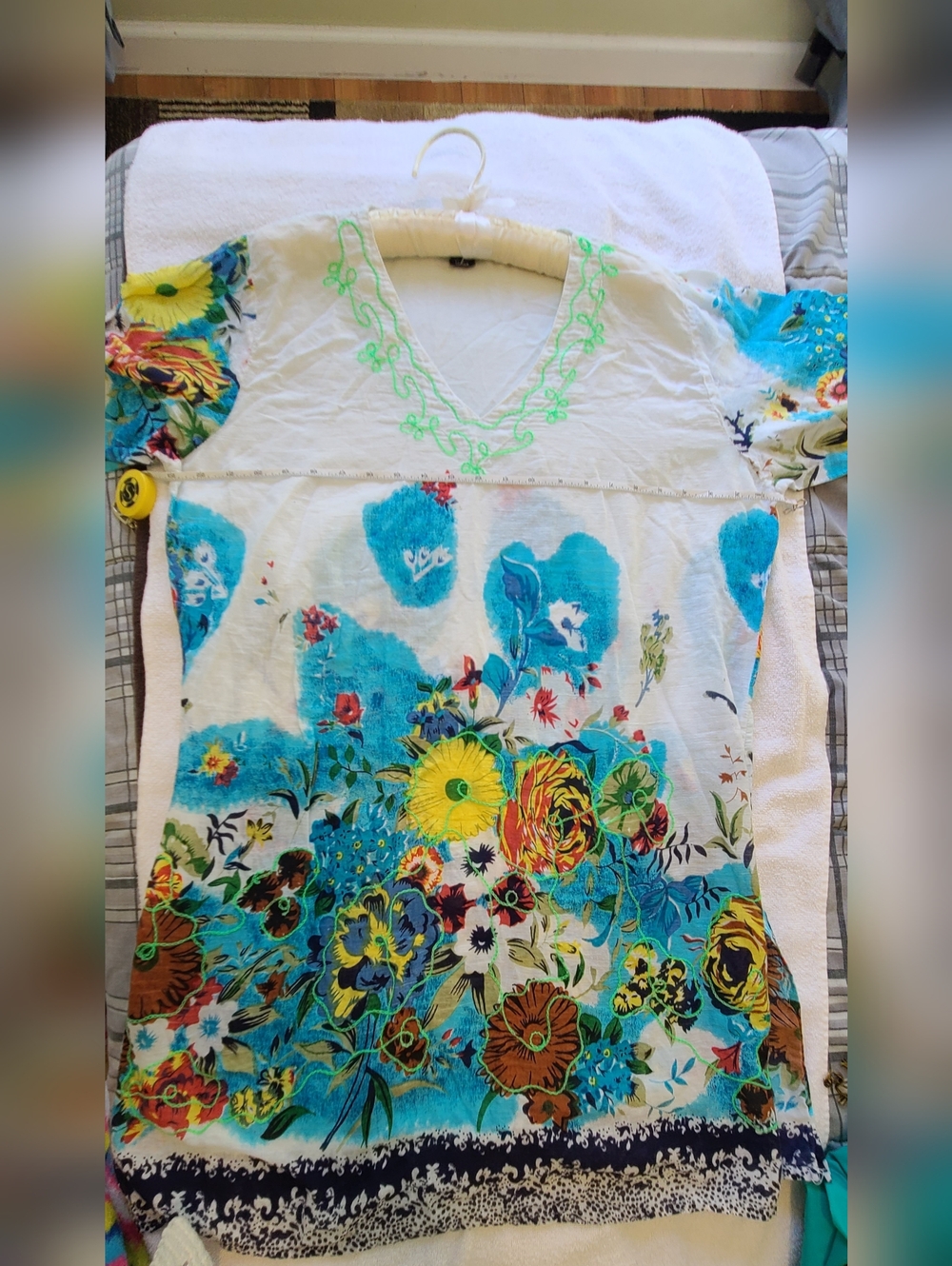 Jackpot Floral Embroidered Cotton Tunic Dress Blue/yellow Size Mama M/L - Picture 7 of 12